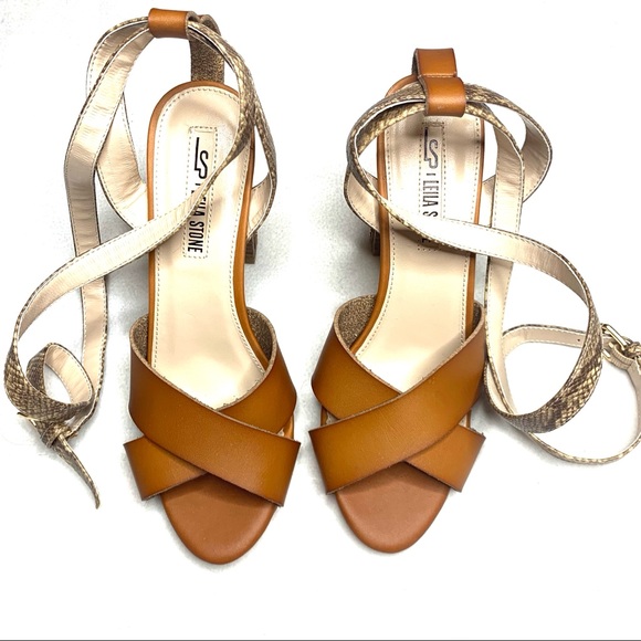 Leila Stone Cordelia Snakeskin Ankle Strap Heels - Picture 3 of 8